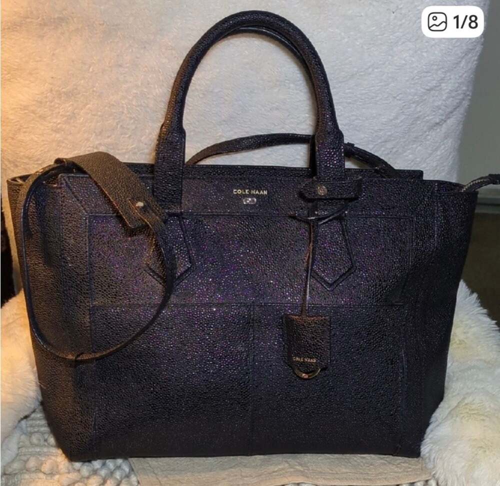 Cole Haan Pebble Leather Satchel Handbag With Crossbody Strap